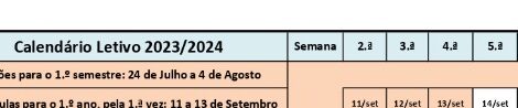 Calendário letivo 2023-2024